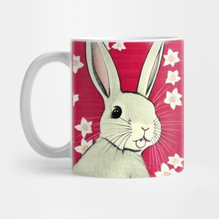 Happy Rabbit Girl Cute Bunny Rabbit Mini Rex with Blossoms Mug